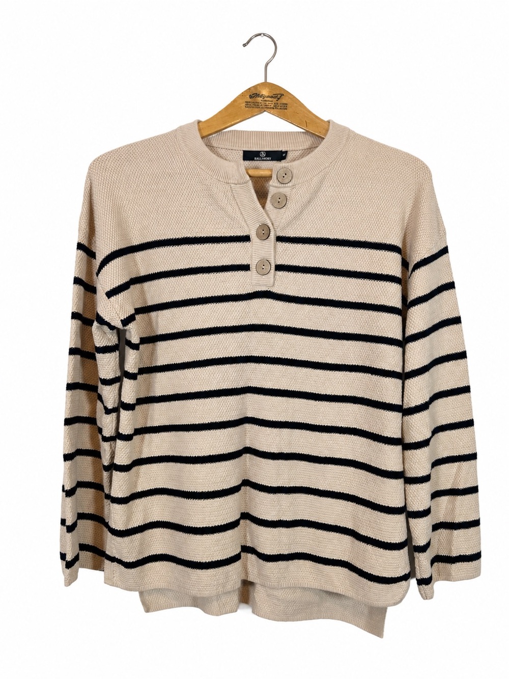 LILLUSORY Striped Cotton Knit Henley Sweater Size S Preppy Old Money Collegiate